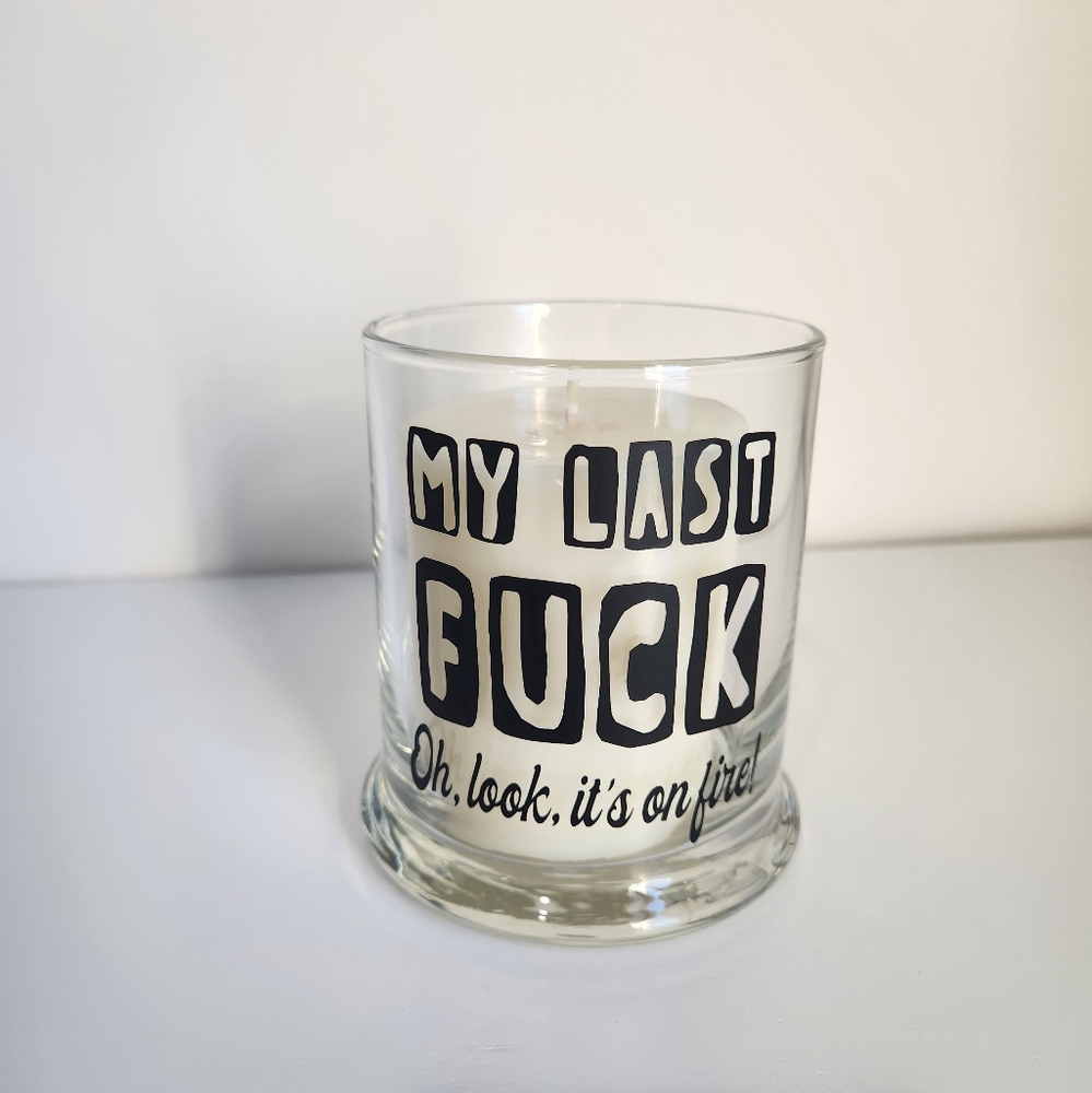 Funny My Last F Oh Look It's On Fire Glass Candle Holder 3x4in With Candle